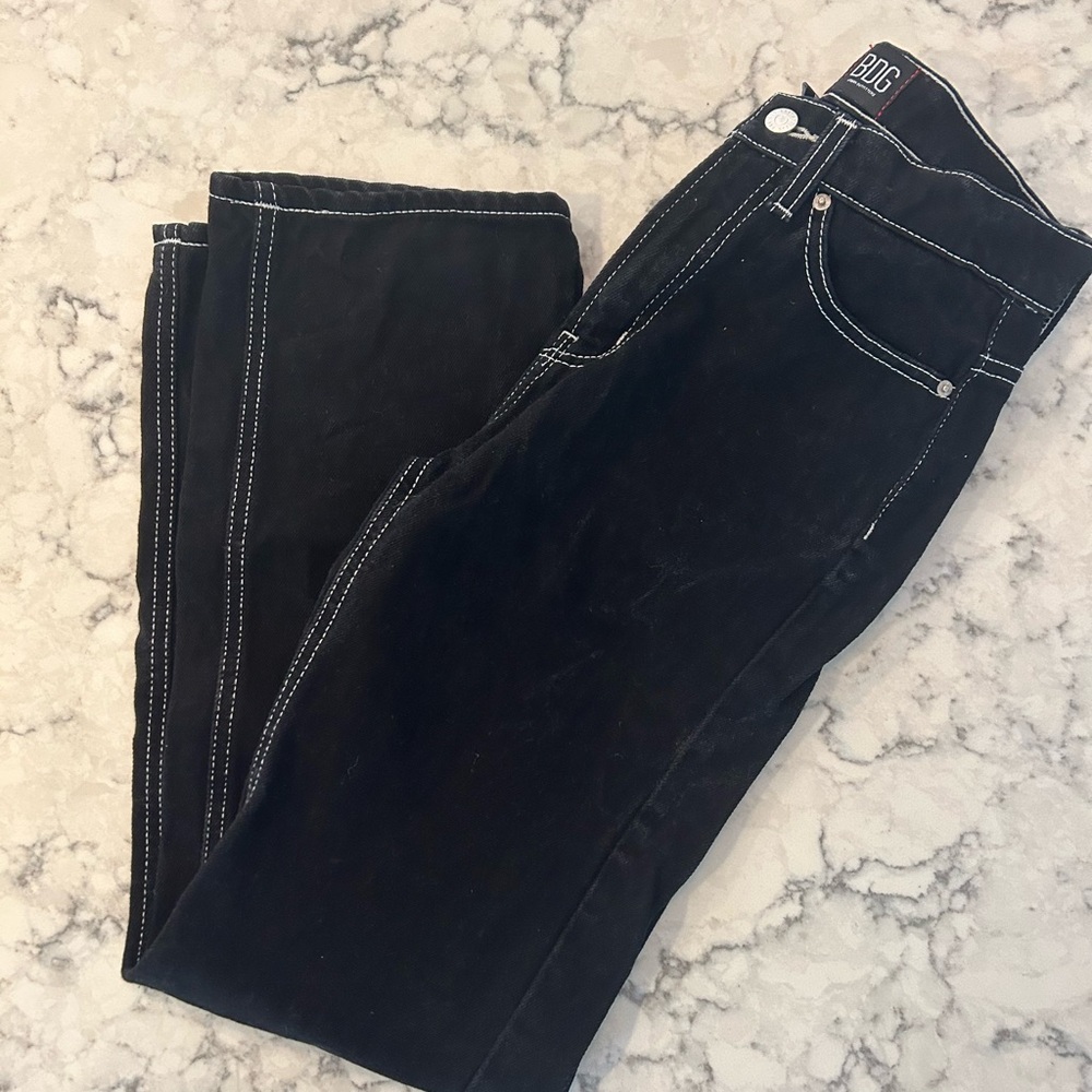 Black BDG Cowboy Jeans with white stitching